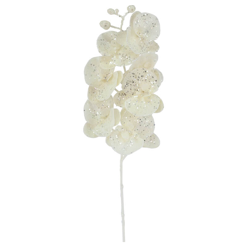 WHITE GLITTER SPRAY ORCHID 86CM