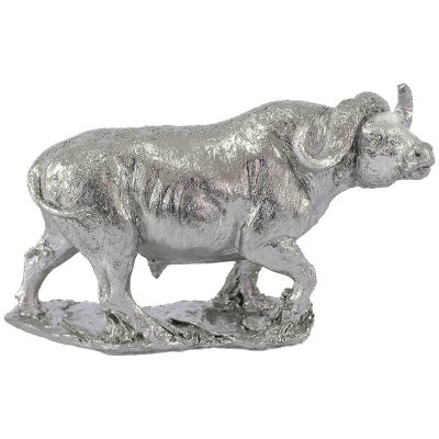 BUFFALO ON PLINTH 19X7X11CM SILVER