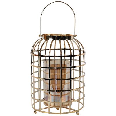GOLD CAGE LANTERN 28X18CM