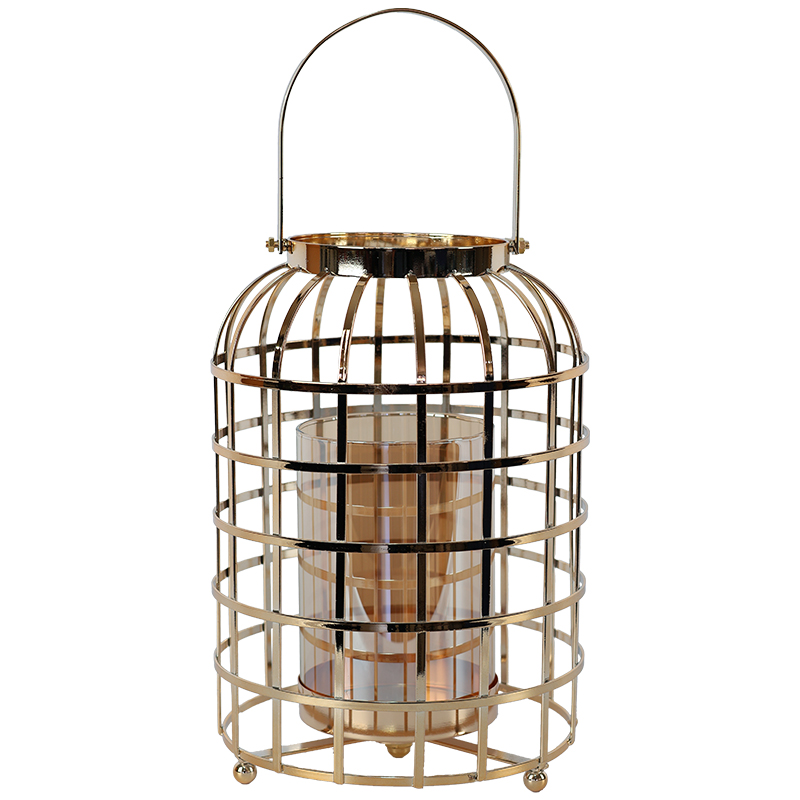 GOLD CAGE LANTERN 28X18CM