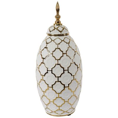 GOLD/WHITE GINGER JAR/LID 41CM