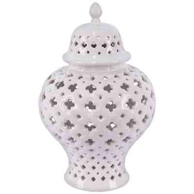 WHITE PIERCED GINGER JAR/LID 37CM