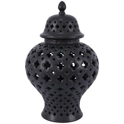 BLACK PIERCED GINGER JAR/LID 37CM