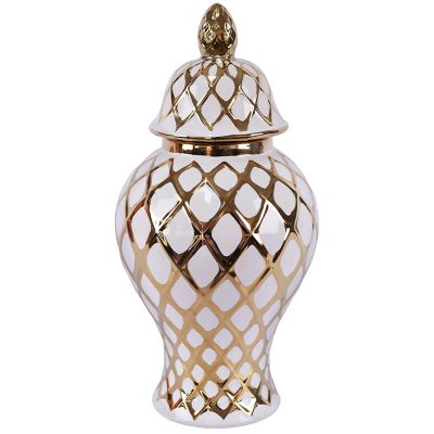 GOLD/WHITE DIAMOND GINGER JAR/LID