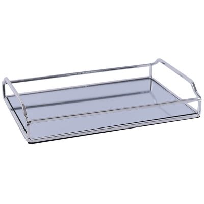 SILVER METAL MIRROR TRAY 30X20X5C