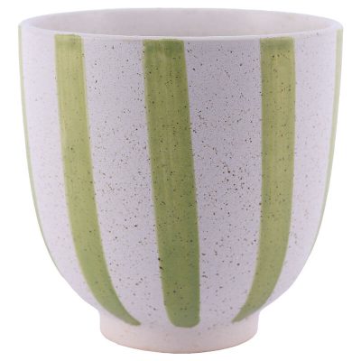 GREEN STRIPE SPECKLED POT 17CM