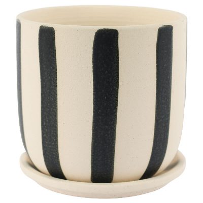 BLACK/BEIGE SRIPE POT/TRAY 15CM