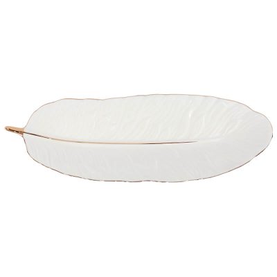 WHITE LEAF PLATE GOLD TRIM 37X13