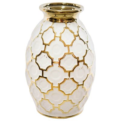 GOLD/WHITE GEO VASE 25CM