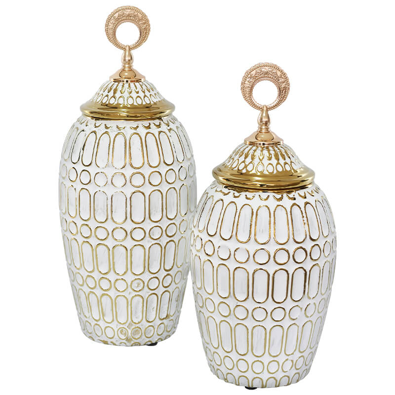 GOLD/WHITE RETRO JAR/LID 38CM - Image 2