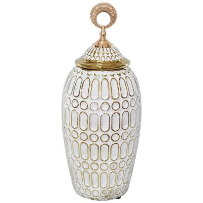 GOLD/WHITE RETRO JAR/LID 38CM
