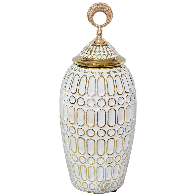 GOLD/WHITE RETRO JAR/LID 38CM