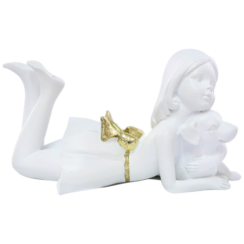 LYING GIRL WITH DOG GOLD 9X15X9CM - Image 2