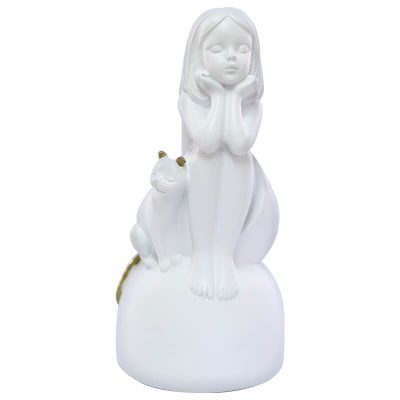 GIRL SITTING ON BALL W/CAT 19X10CM