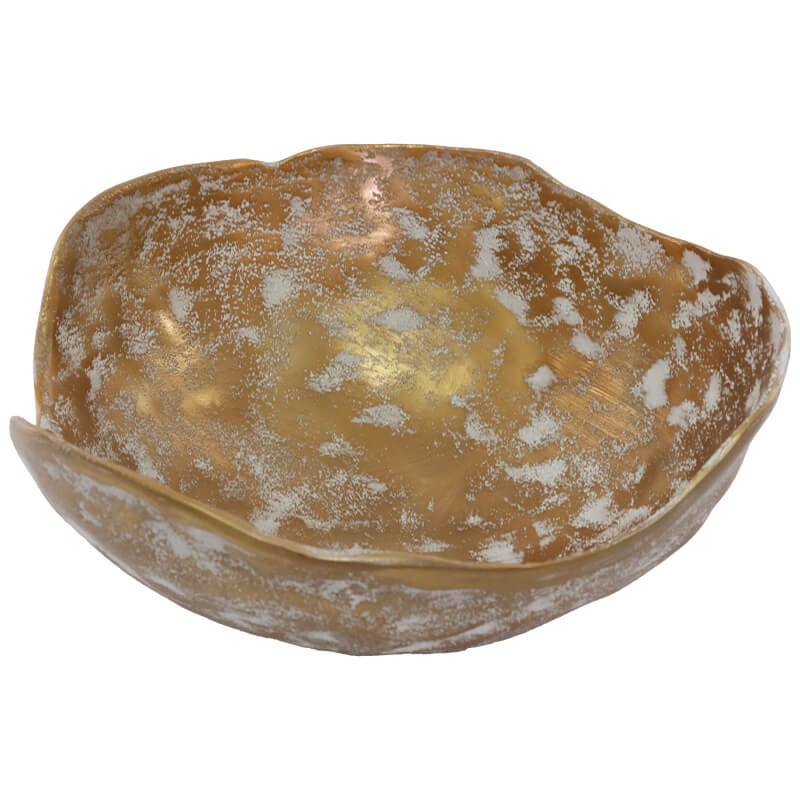 ORGANIC BOWL GOLD/WHITE WASH 28CM