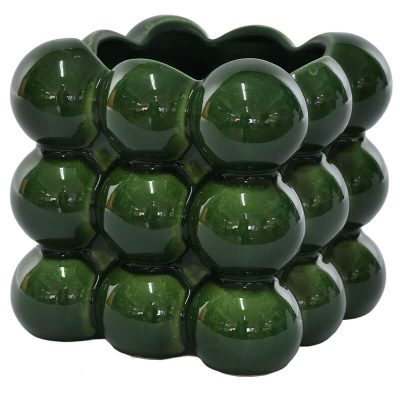 SQUARE GREEN BUBBLE VASE 13X13CM