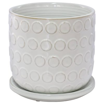 BEIGE BUTTON POT 16X16CM