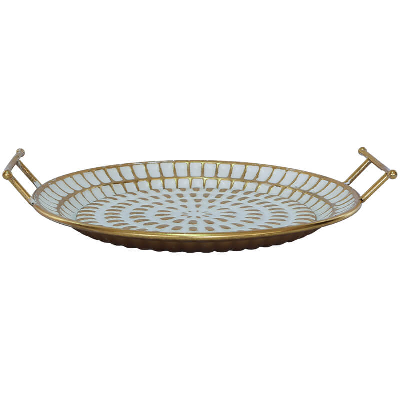GOLD/WHITE HANDLED TRAY 48X42X9CM - Image 3