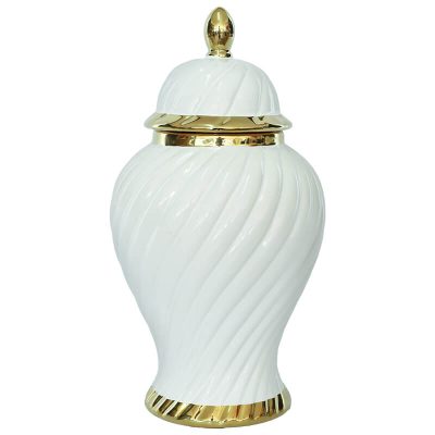 WHITE/GOLD SWIRL JAR/LID 36CM
