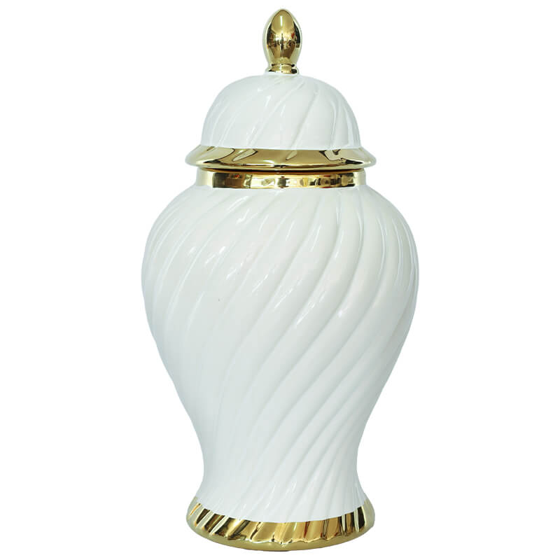 WHITE/GOLD SWIRL JAR/LID 36CM
