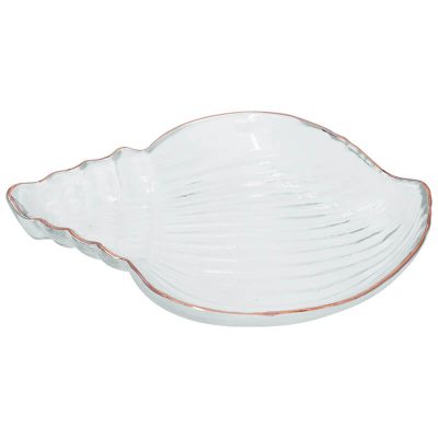 SHELL SHAPED PLATE GOLD RIM 21X15CM