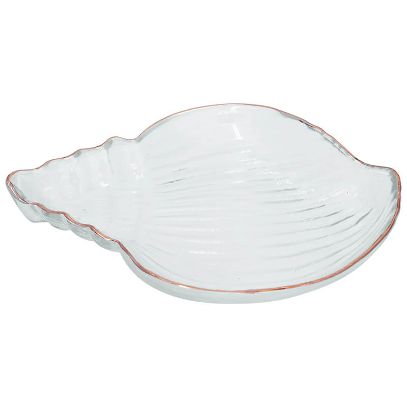 SHELL SHAPED PLATE GOLD RIM 21X15CM