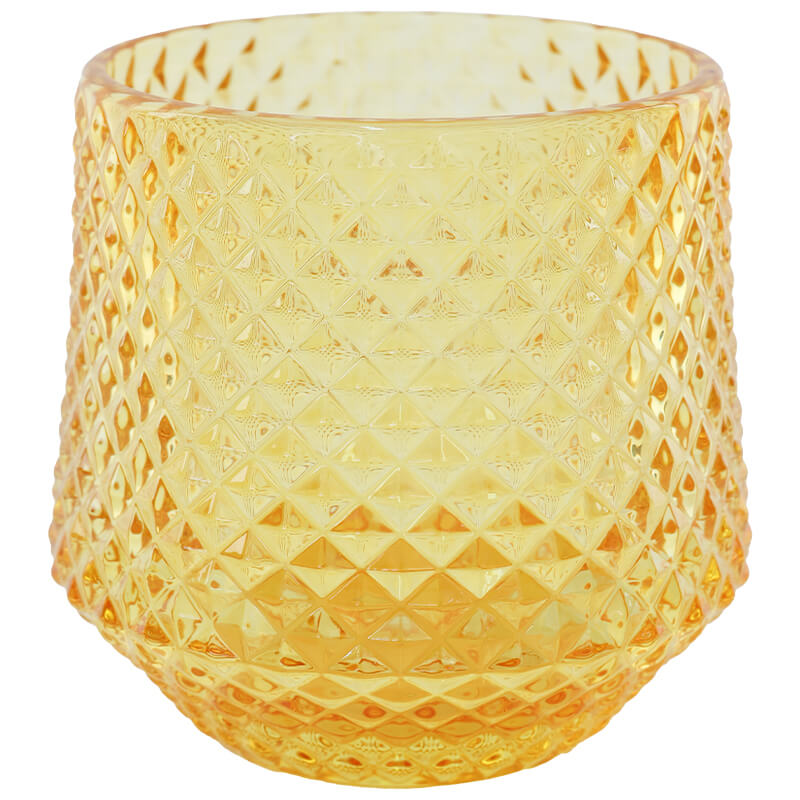 AMBER CROSS HATCH VOTIVE 10CM