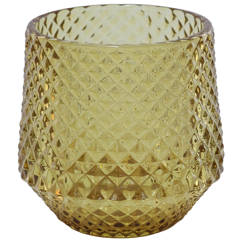 AMBER CROSS HATCH VOTIVE 8CM