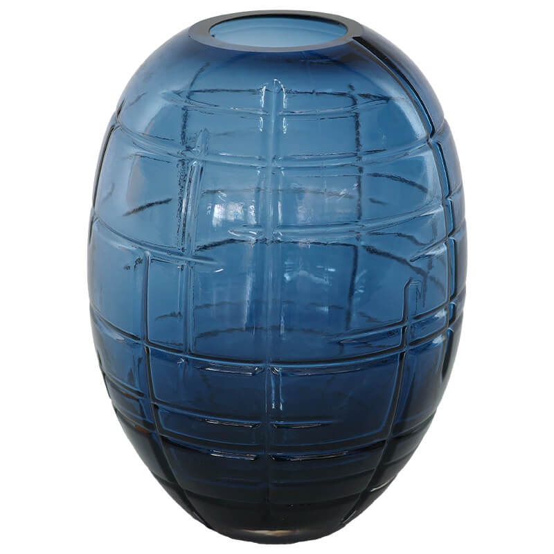 BLUE BARREL STRIPE VASE 17CM