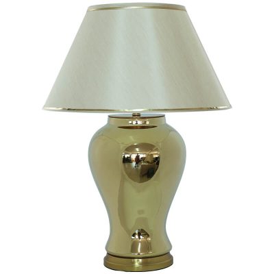 GOLD JAR LAMP WITH BEIGE SHADE 76CM
