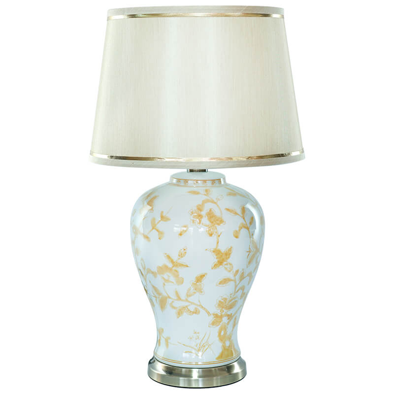 YELLOW FLEUR JAR LAMP BEIGE SHADE 66CM