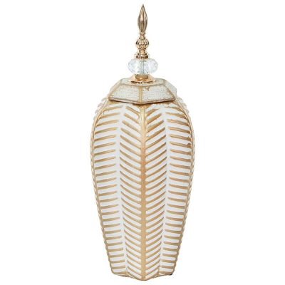 GOLD/WHITE LEAF GINGER JAR/LID 39