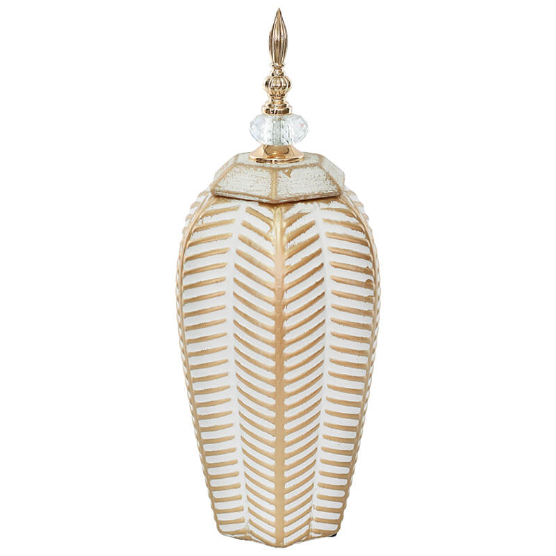 GOLD/WHITE LEAF GINGER JAR/LID 39