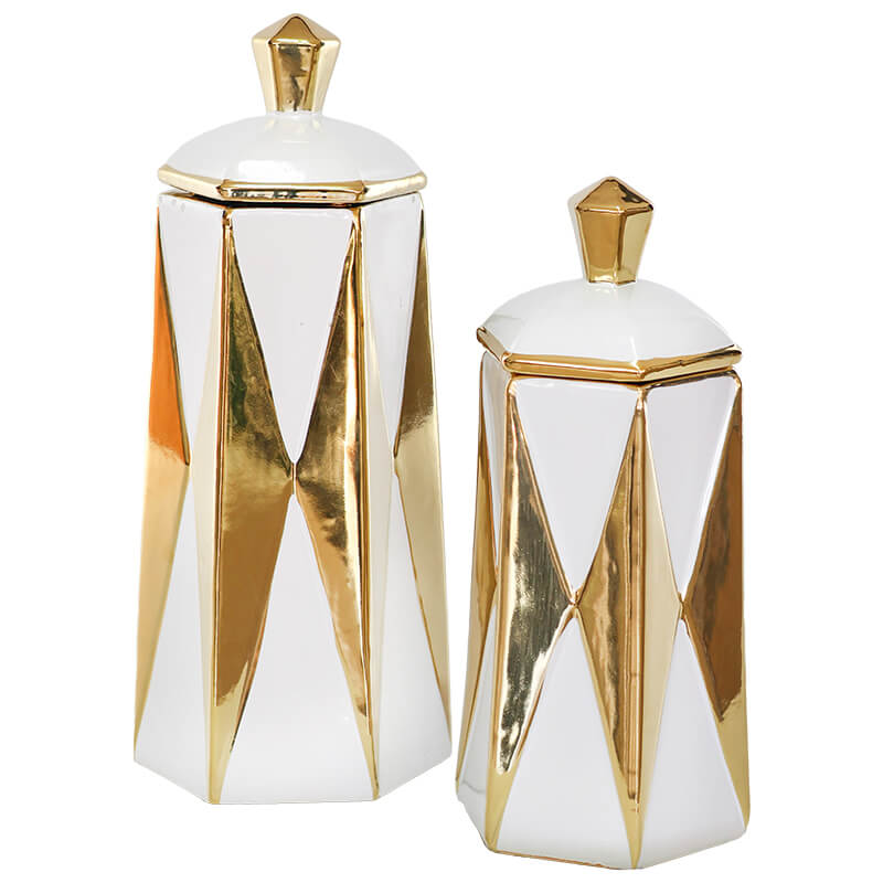 GOLD/WHITE ARROW JAR/LID 39CM - Image 3
