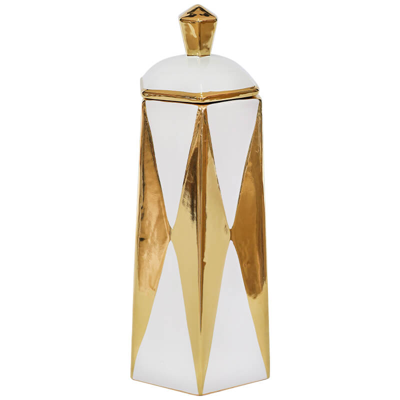 GOLD/WHITE ARROW JAR/LID 39CM - Image 2