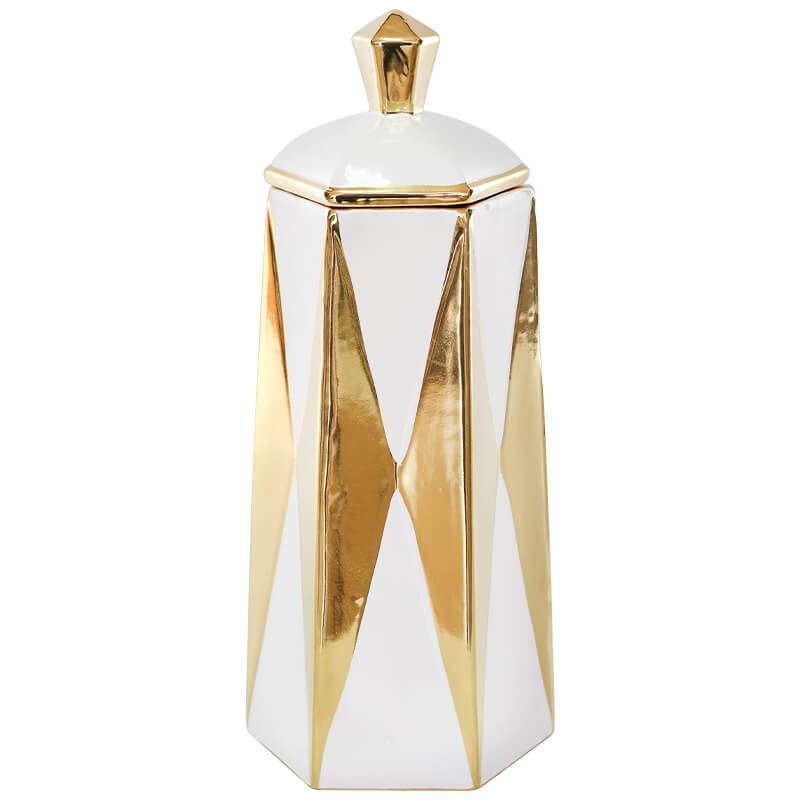 GOLD/WHITE ARROW JAR/LID 39CM
