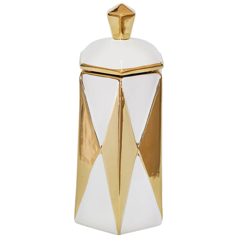 GOLD/WHITE ARROW JAR/LID 32CM - Image 2