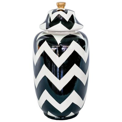 BLACK/WHITE ZIGZAG JAR/LID 37CM