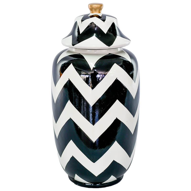BLACK/WHITE ZIGZAG JAR/LID 37CM