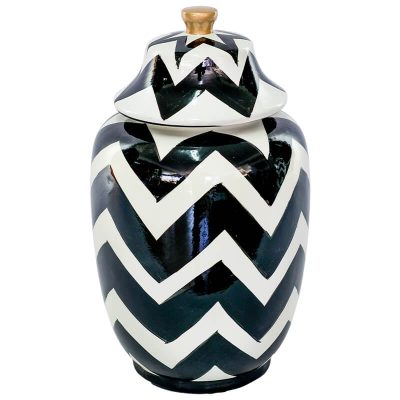 BLACK/WHITE ZIGZAG JAR/LID 32CM