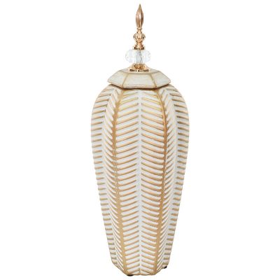 GOLD/WHITE LEAF GINGER JAR/LID 48