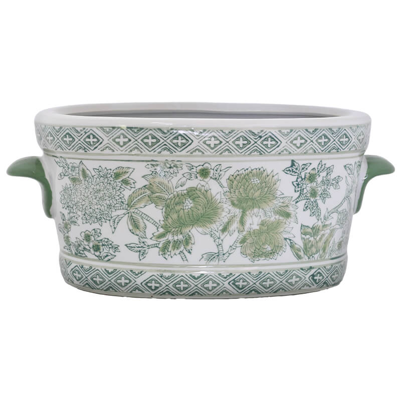 GREEN WHITE FLORAL PLANTER - Image 2