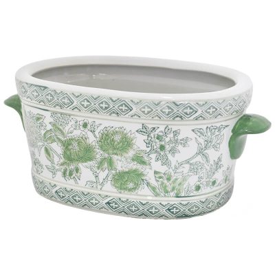 GREEN WHITE FLORAL PLANTER