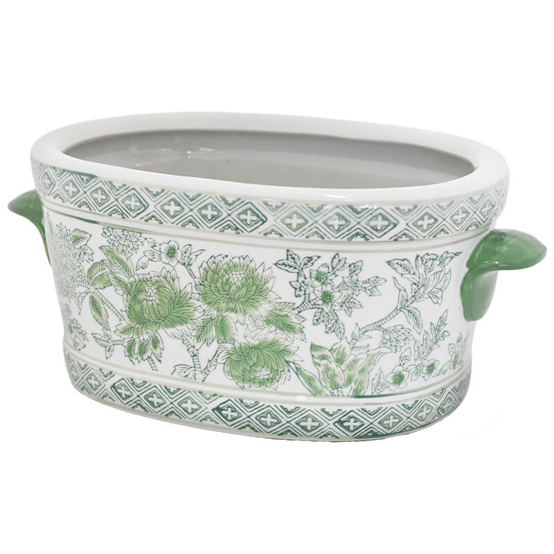 GREEN WHITE FLORAL PLANTER