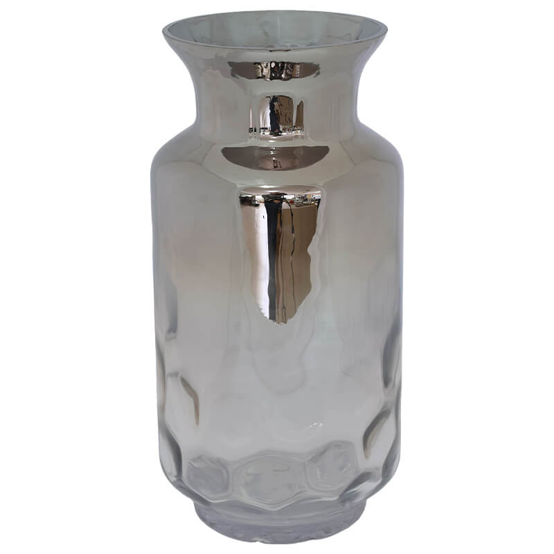 SILVER/CLEAR DIMPLE VASE 35CM