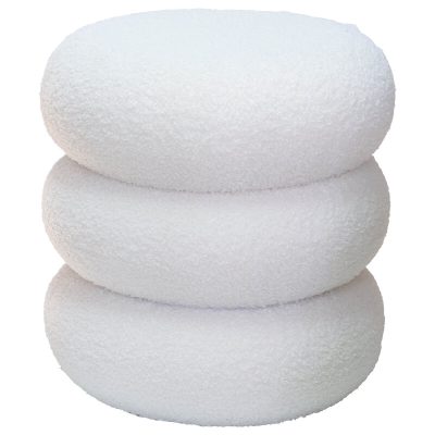 WHITE FUZZ OTTOMAN 40X38CM