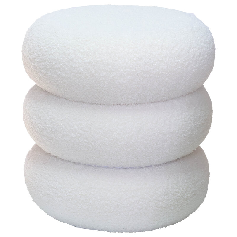 WHITE FUZZ OTTOMAN 40X38CM