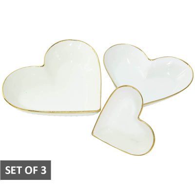 GOLD RIM HEART BOWL S/3 20/17/12C