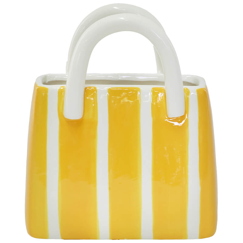 YELLOW STRIPE BAG VASE 18CM - Image 2