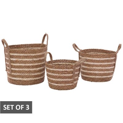WOVEN BASKET SET/3 CREAM STRIPE